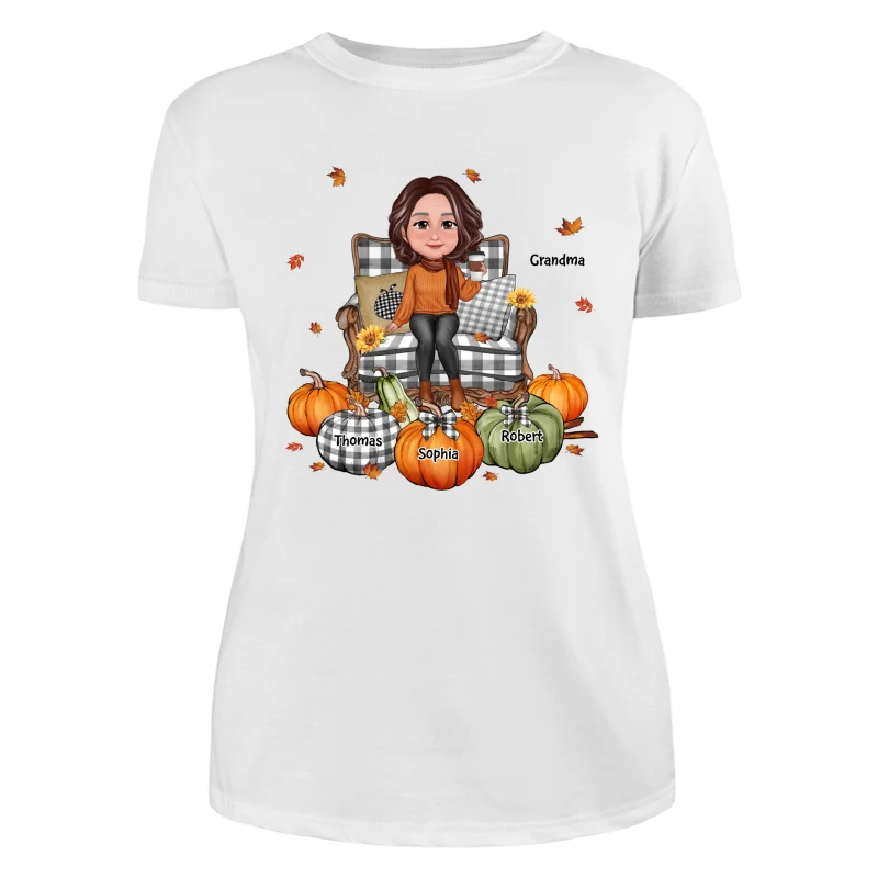 Grandma Sitting On Chair Pumpkins Personalized Shirt - Image 9