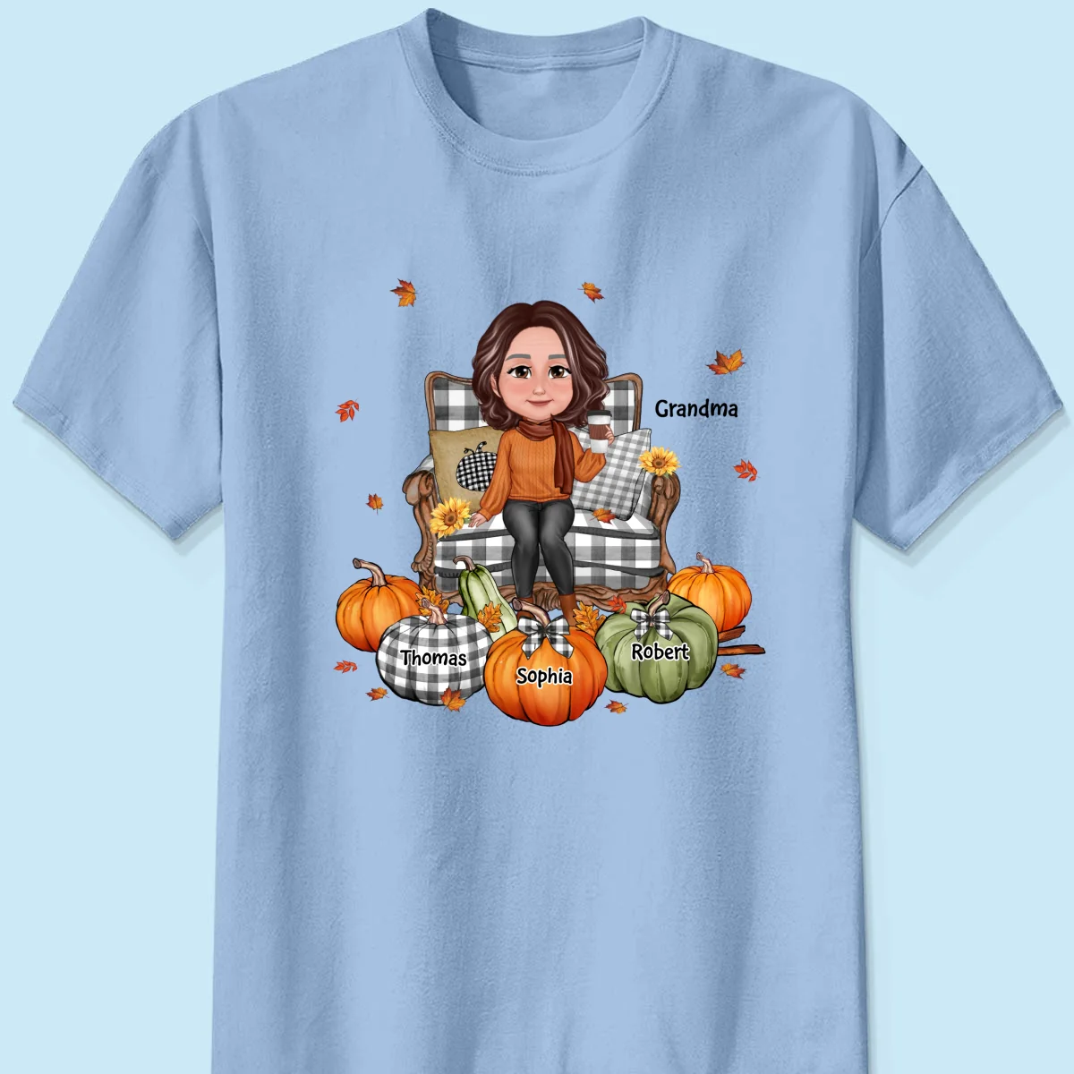 Grandma Sitting On Chair Pumpkins Personalized Shirt - Image 10