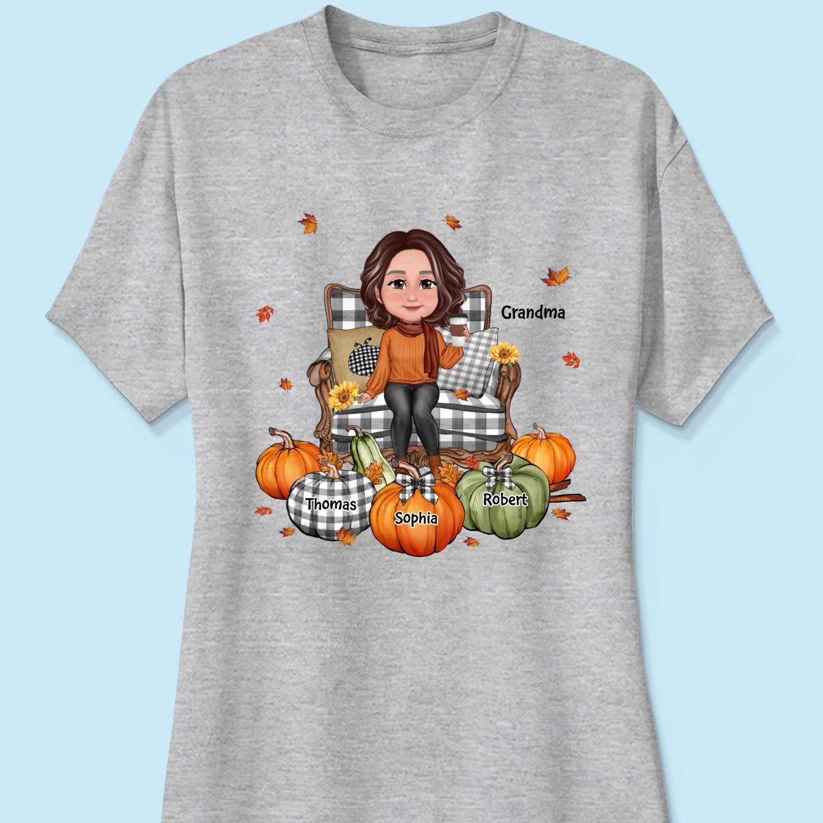 Grandma Sitting On Chair Pumpkins Personalized Shirt - Image 12