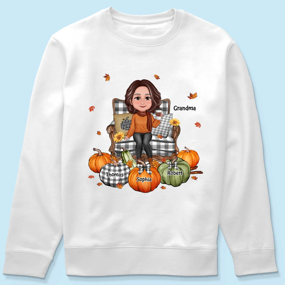 Grandma Sitting On Chair Pumpkins Personalized Shirt - Image 19