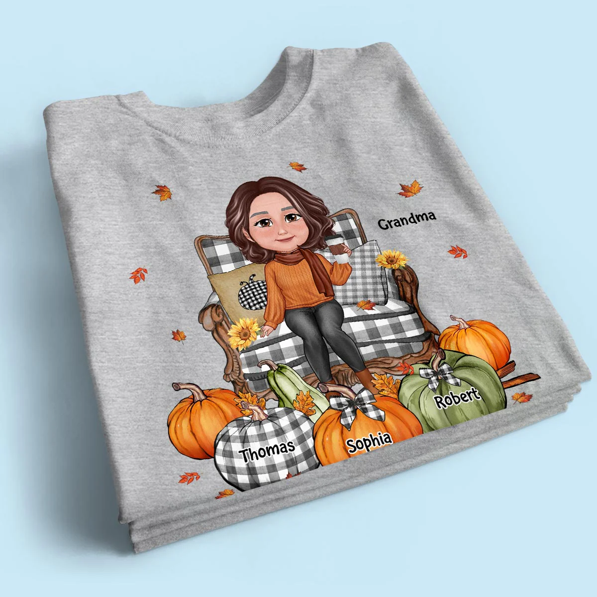 Grandma Sitting On Chair Pumpkins Personalized Shirt - Image 2