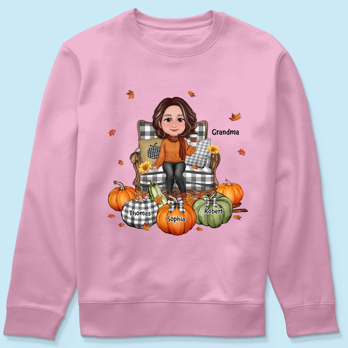 Grandma Sitting On Chair Pumpkins Personalized Shirt - Image 21