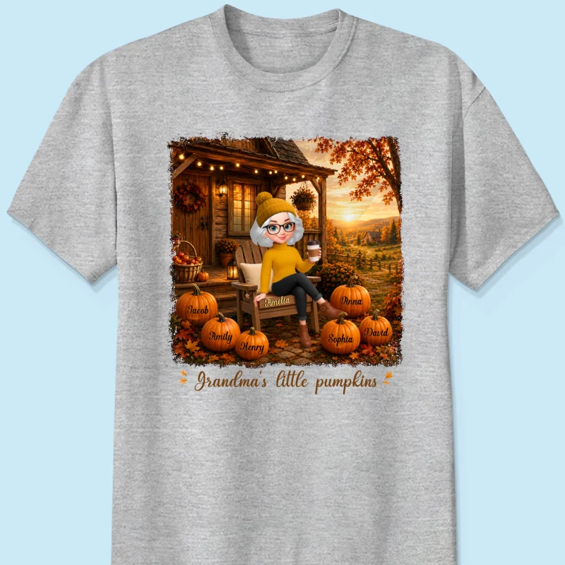 Grandma Sitting On Porch Grandkids - Personalized Shirt - Fall Season Gift, Gift For Grandma - Image 11