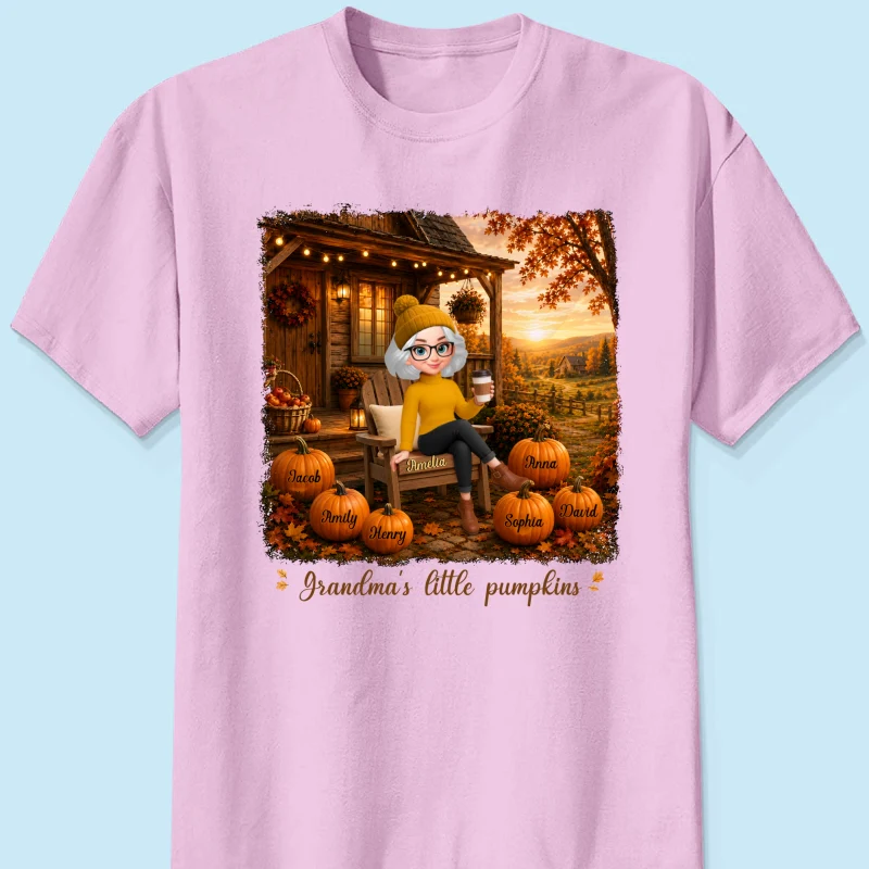 Grandma Sitting On Porch Grandkids - Personalized Shirt - Fall Season Gift, Gift For Grandma - Image 12