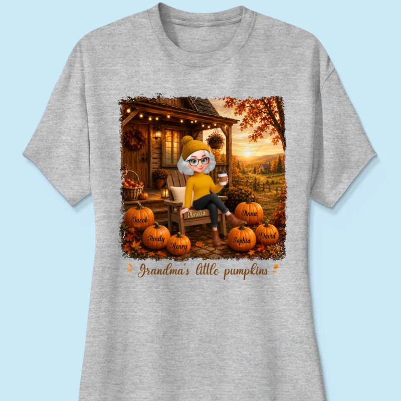 Grandma Sitting On Porch Grandkids - Personalized Shirt - Fall Season Gift, Gift For Grandma - Image 15