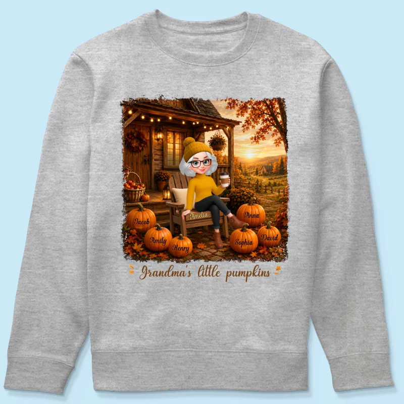 Grandma Sitting On Porch Grandkids - Personalized Shirt - Fall Season Gift, Gift For Grandma - Image 19