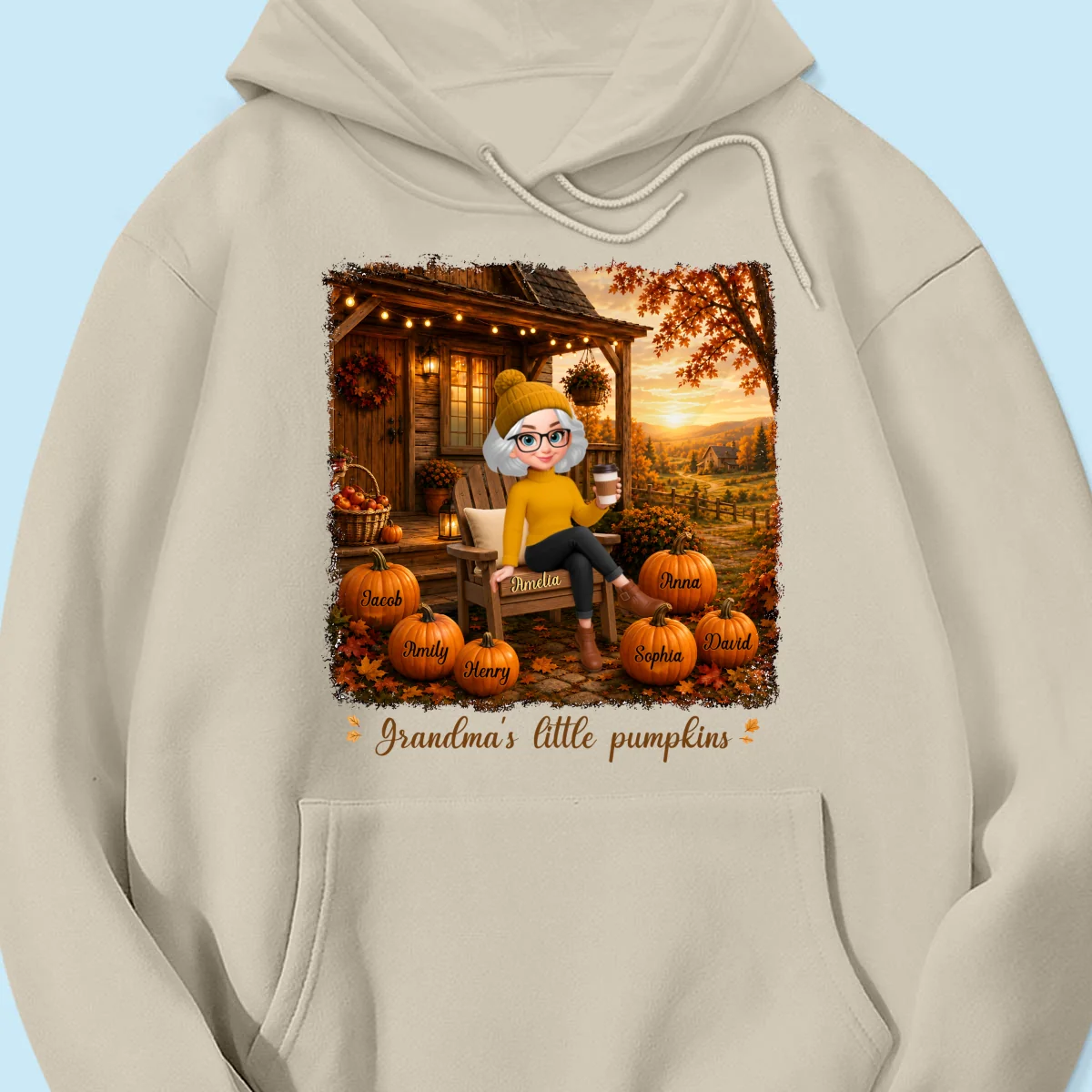 Grandma Sitting On Porch Grandkids - Personalized Shirt - Fall Season Gift, Gift For Grandma - Image 26