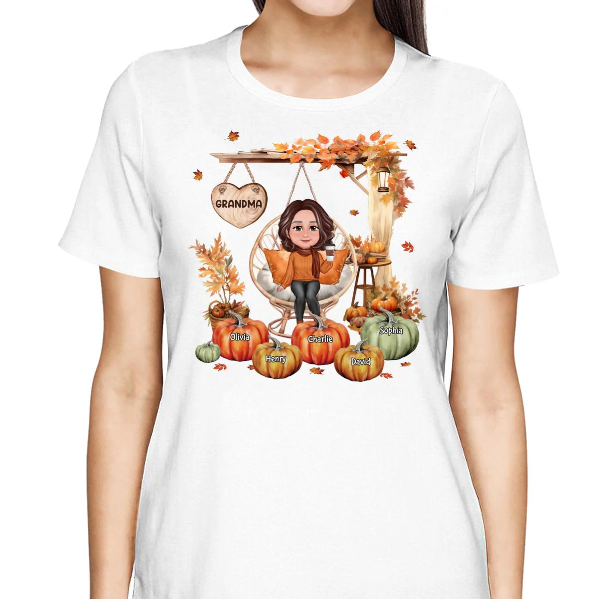 Grandma Sitting On Swing Chair Fall Season Personalized Shirt - Image 2