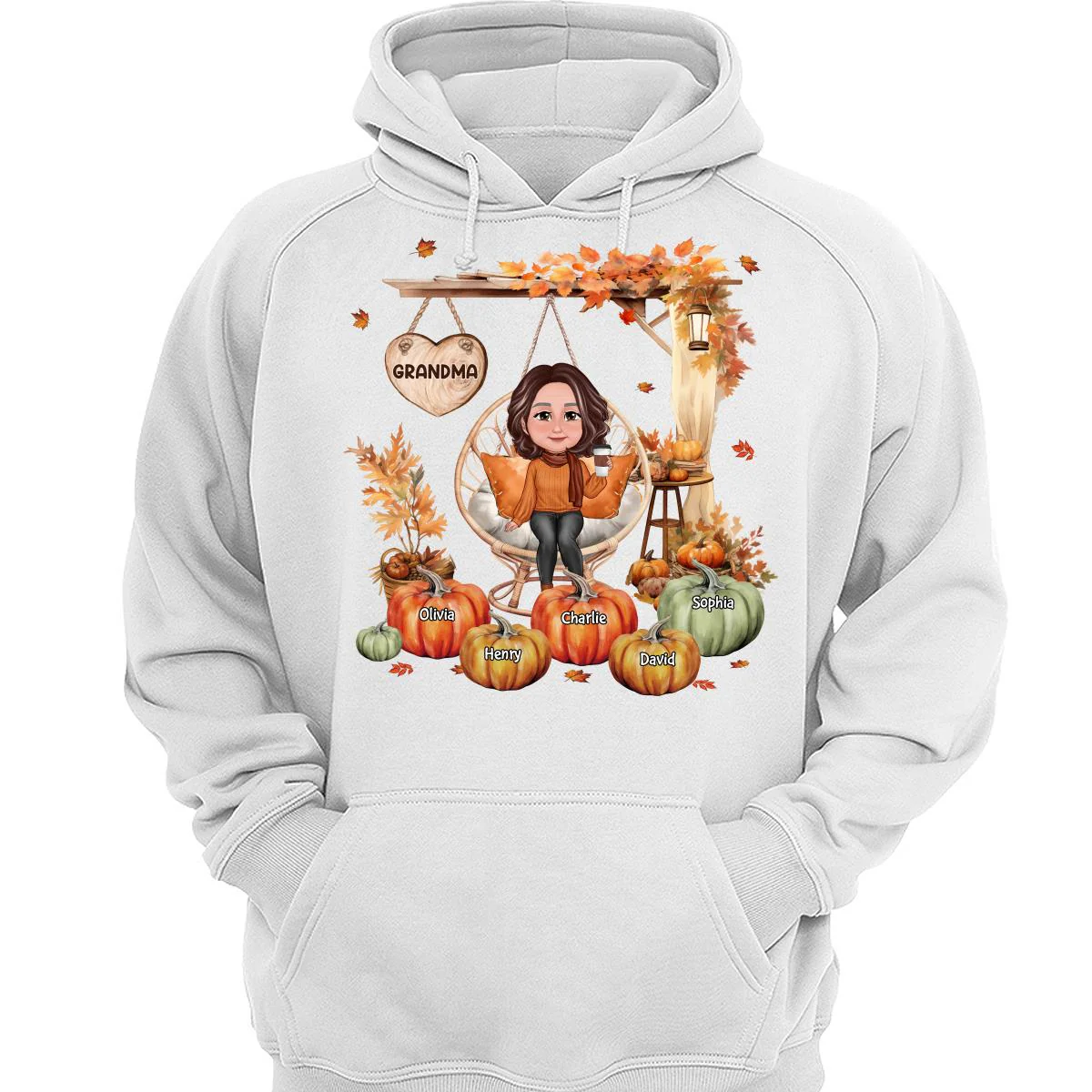 Grandma Sitting On Swing Chair Fall Season Personalized Shirt - Image 3