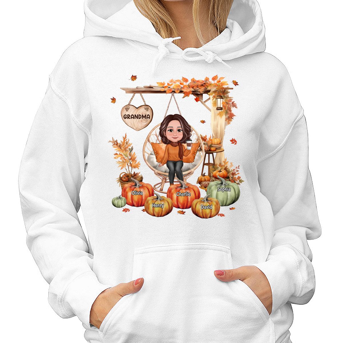 Grandma Sitting On Swing Chair Fall Season Personalized Shirt - Image 4