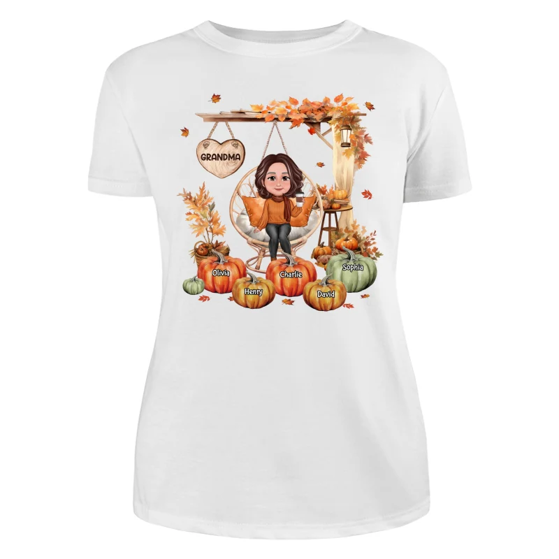 Grandma Sitting On Swing Chair Fall Season Personalized Shirt - Image 9