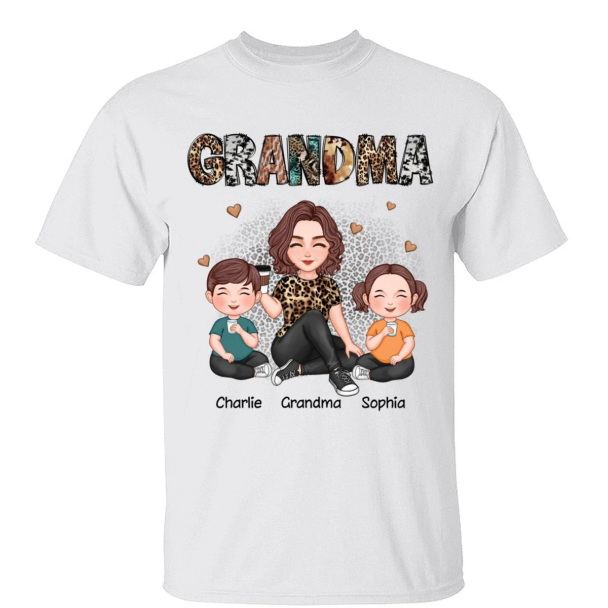 Grandma Sitting With Grandkids Gift For Grandma Animal Patterns Personalized Shirt