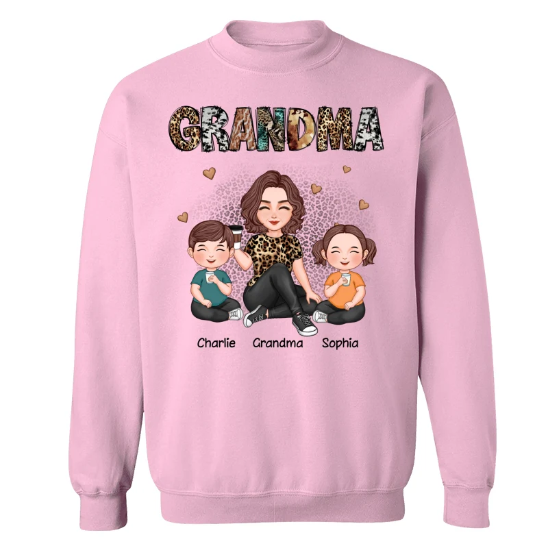 Grandma Sitting With Grandkids Gift For Grandma Animal Patterns Personalized Shirt - Image 19