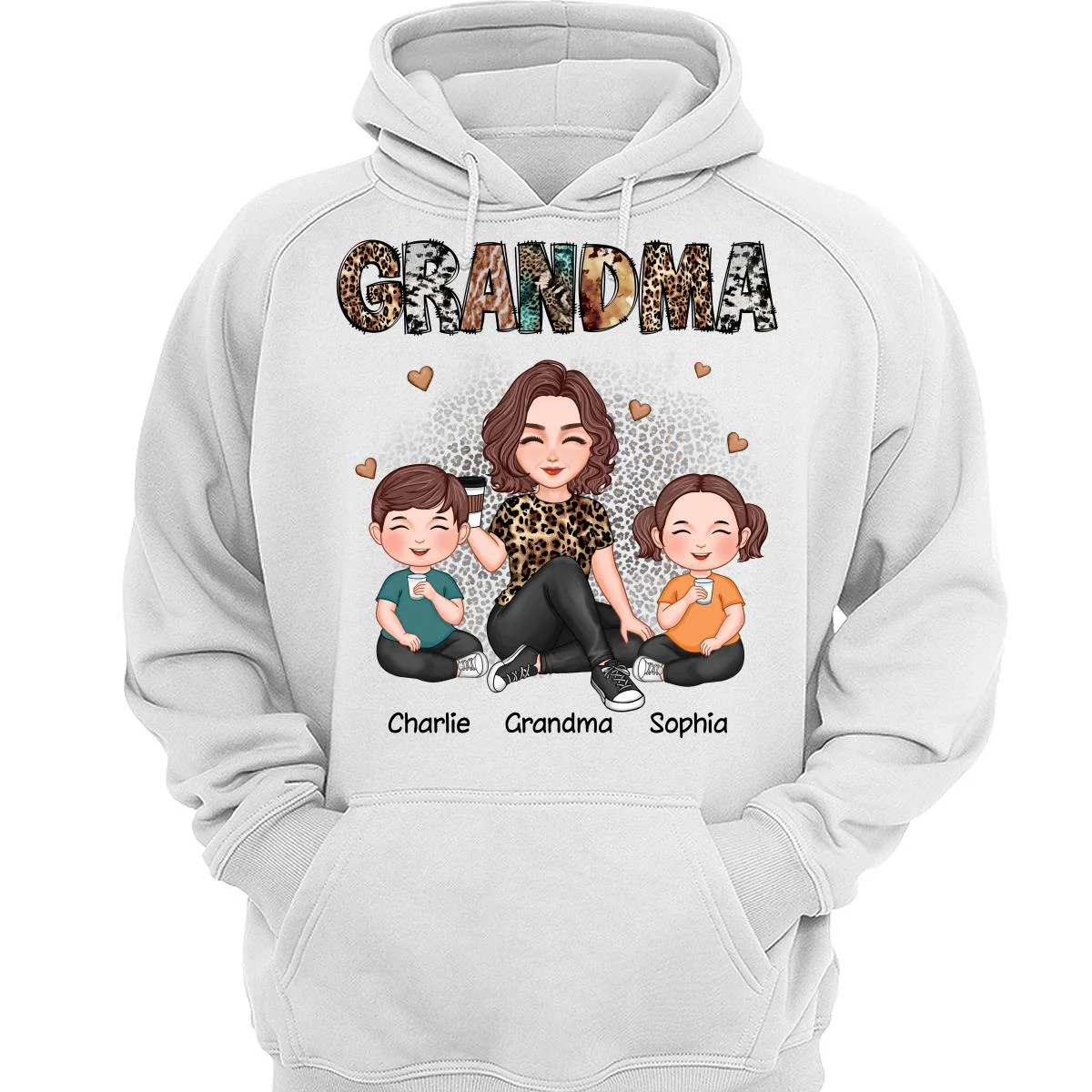 Grandma Sitting With Grandkids Gift For Grandma Animal Patterns Personalized Shirt - Image 3