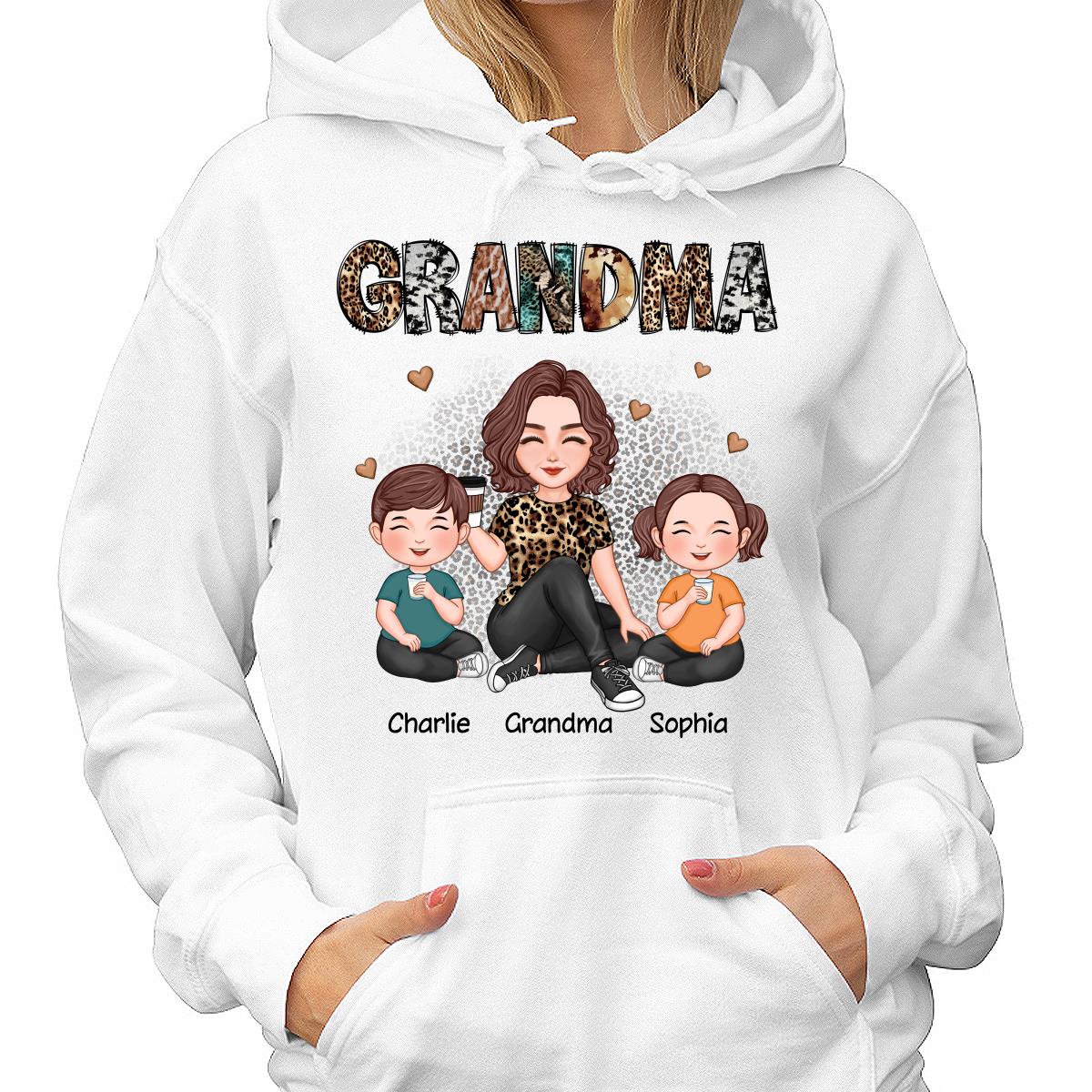 Grandma Sitting With Grandkids Gift For Grandma Animal Patterns Personalized Shirt - Image 4