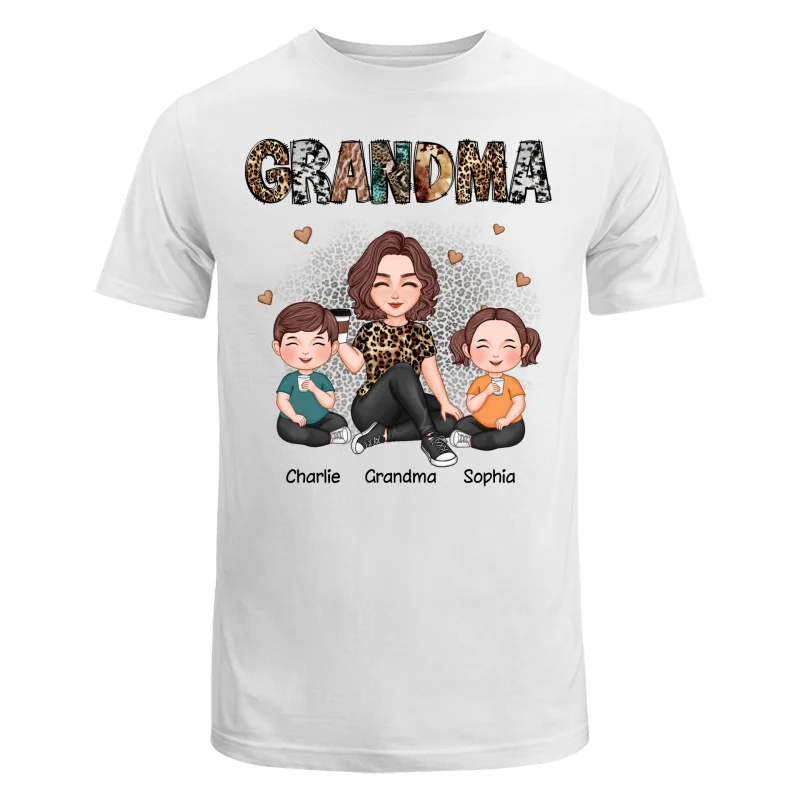 Grandma Sitting With Grandkids Gift For Grandma Animal Patterns Personalized Shirt - Image 5