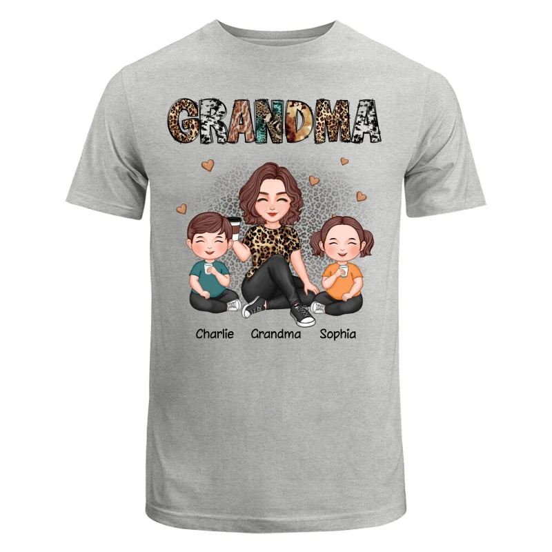Grandma Sitting With Grandkids Gift For Grandma Animal Patterns Personalized Shirt - Image 6