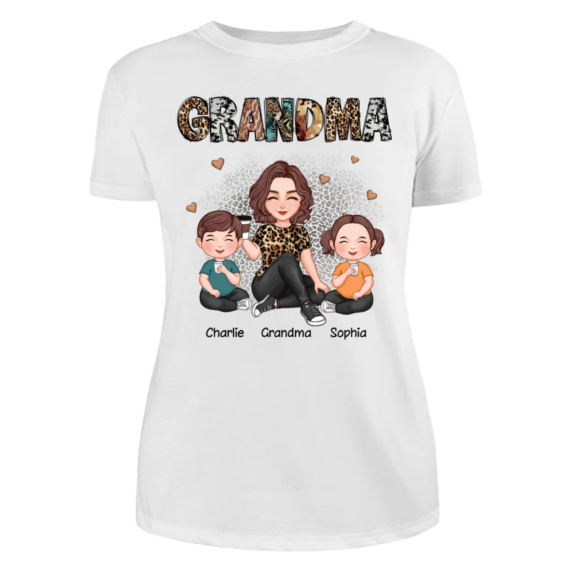 Grandma Sitting With Grandkids Gift For Grandma Animal Patterns Personalized Shirt - Image 9