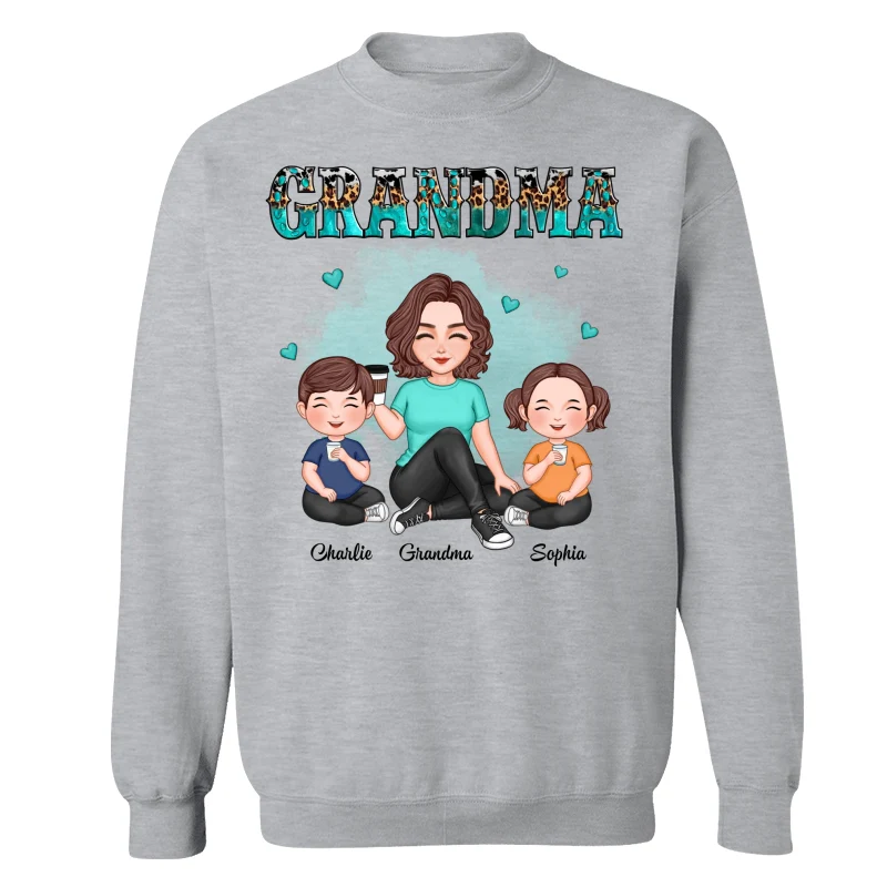 Grandma Sitting With Grandkids Leopard Pattern Personalized Shirt - Image 18
