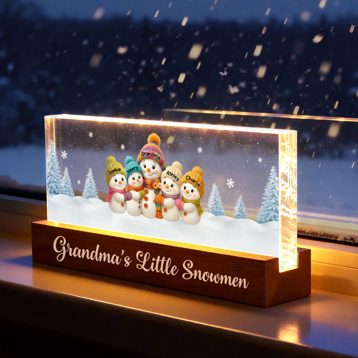 Grandma Snow Angels Snowman - Personalized Block LED Night Light - Christmas Gift for Grandmas - Image 7