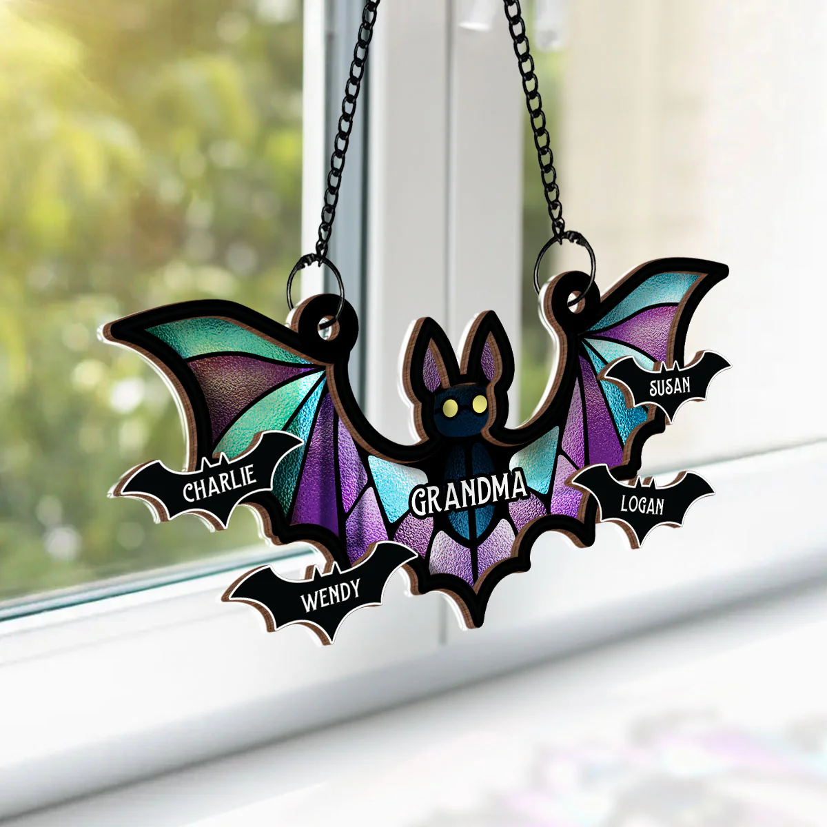 Grandma Spooky Bat Personalized Window Hanging Suncatcher Ornament, Halloween Decor - Image 5