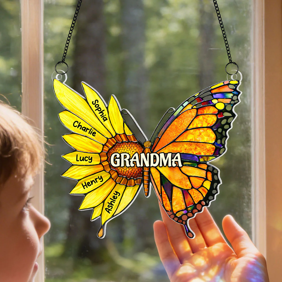 Grandma Sunflower Butterfly Custom Kids Names - Personalized Suncatcher Ornament - Mother's Day Gift For Grandma, Mom, Wife - Image 4