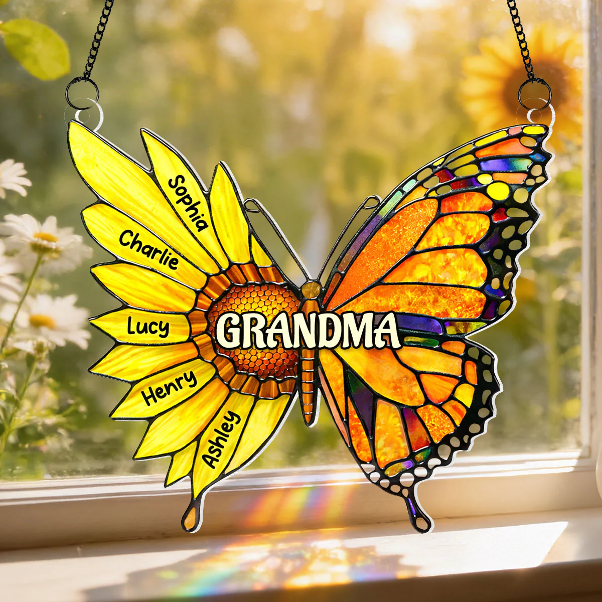 Grandma Sunflower Butterfly Custom Kids Names - Personalized Suncatcher Ornament - Mother's Day Gift For Grandma, Mom, Wife - Image 5