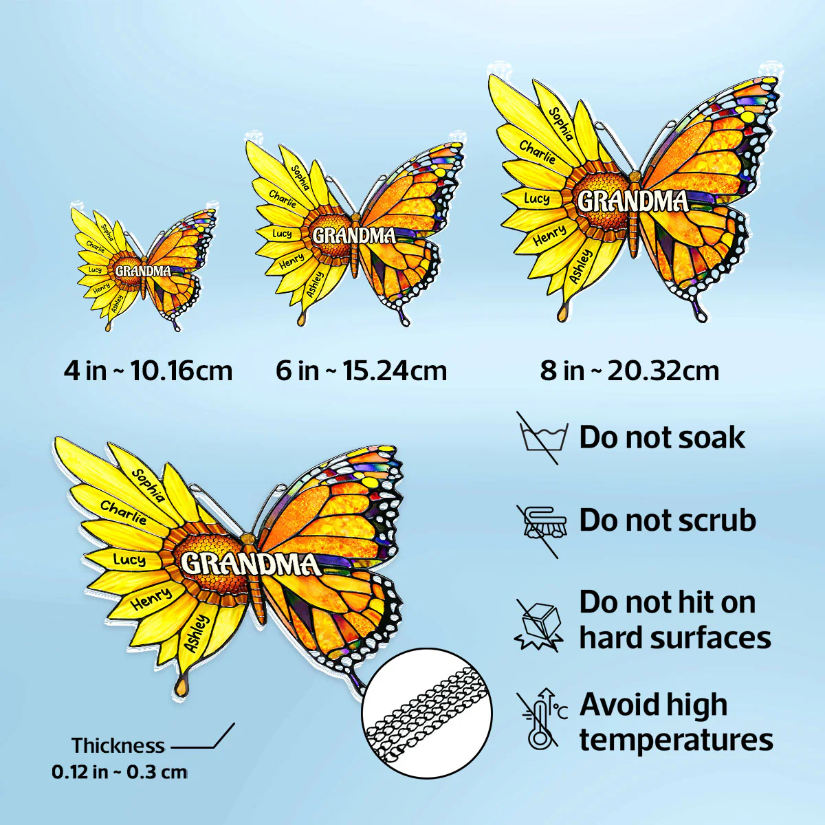 Grandma Sunflower Butterfly Custom Kids Names - Personalized Suncatcher Ornament - Mother's Day Gift For Grandma, Mom, Wife - Image 6