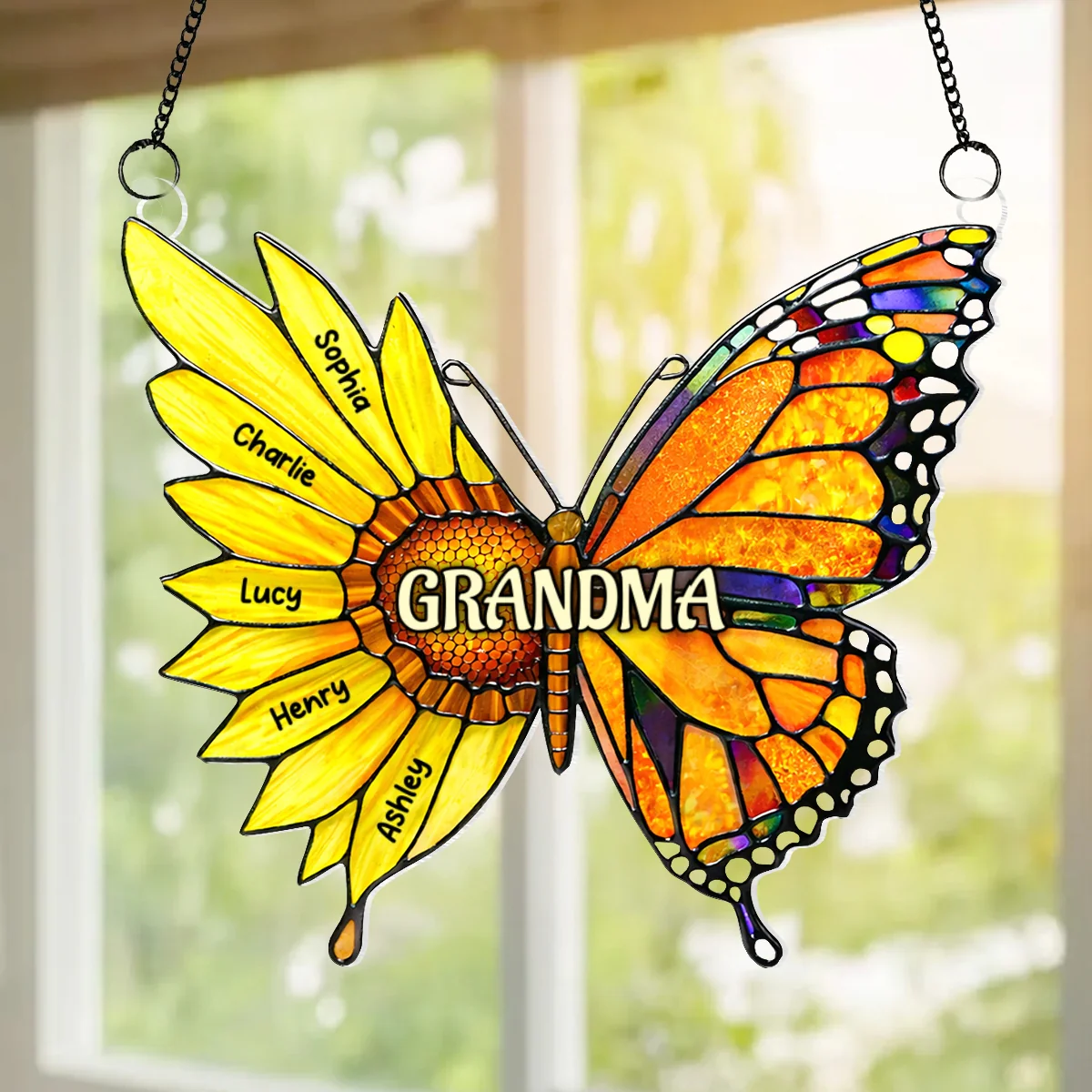 Grandma Sunflower Butterfly Custom Kids Names - Personalized Suncatcher Ornament - Mother's Day Gift For Grandma, Mom, Wife - Image 7