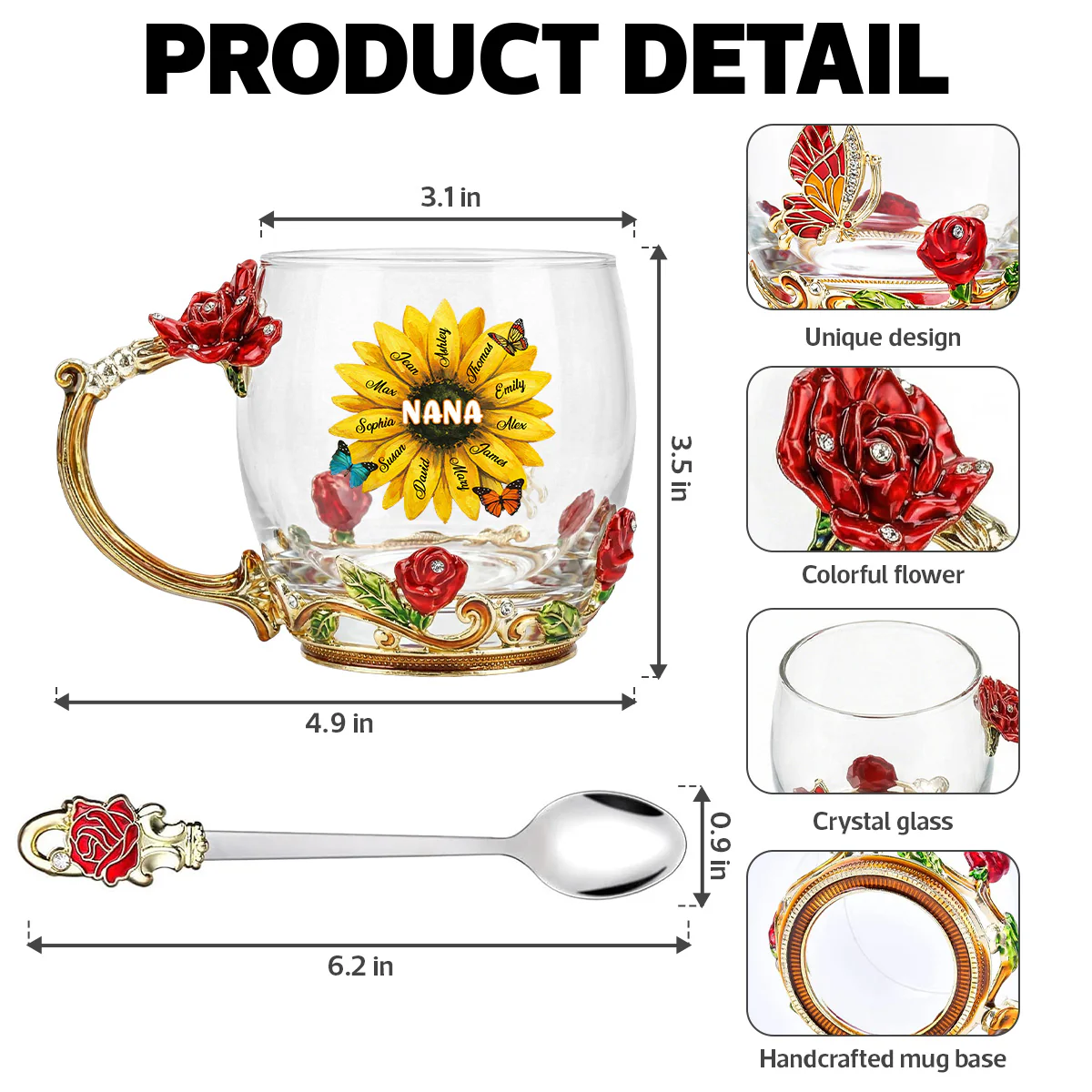 Grandma Sunflower Custom Kids Names - Personalized Enamel Flower Tea Cup - Gift For Grandma, Mom - Image 8