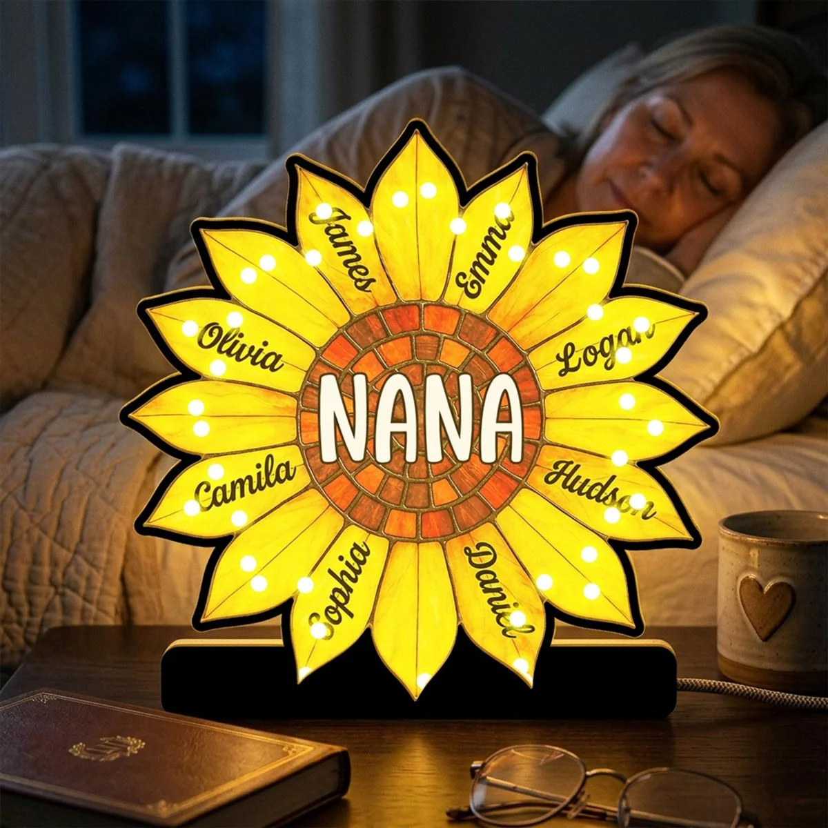 Grandma Sunflower Custom Kids Names - Personalized Suncatcher Night Light - Heartfelt Mother's Day Gift For Grandma, Mom, Wife - Image 4