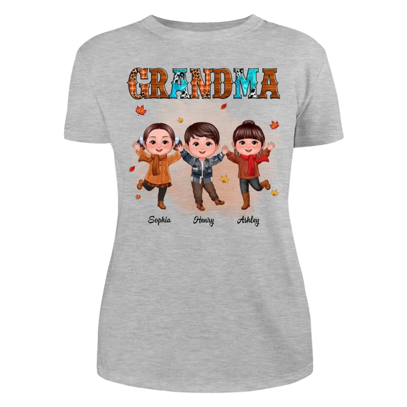 Grandma Teal And Leopard Fall Season Happy Doll Grandkids Personalized Shirt - Image 10