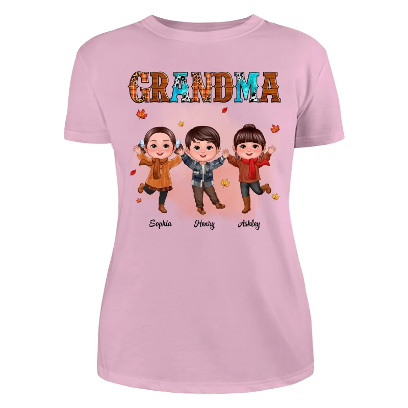 Grandma Teal And Leopard Fall Season Happy Doll Grandkids Personalized Shirt - Image 11