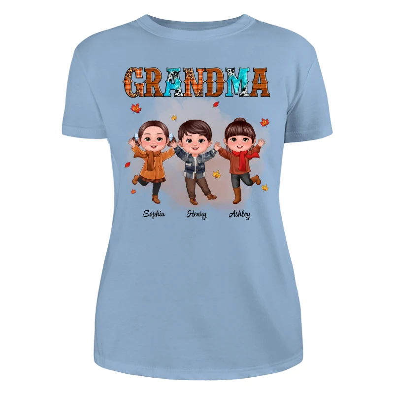 Grandma Teal And Leopard Fall Season Happy Doll Grandkids Personalized Shirt - Image 12