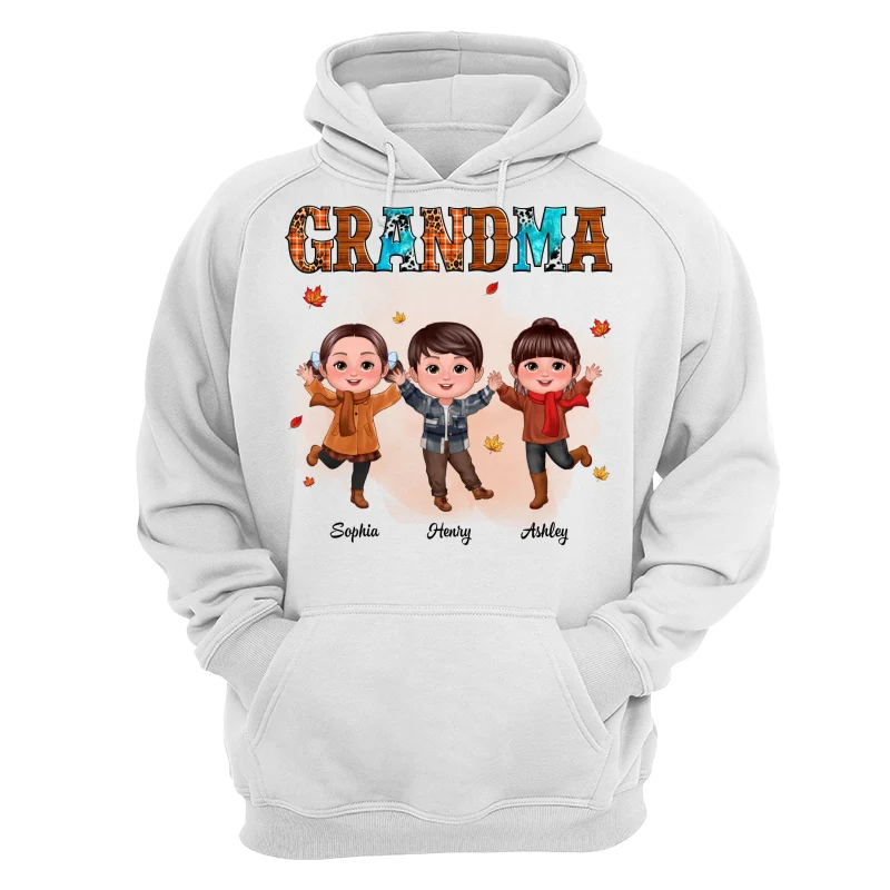 Grandma Teal And Leopard Fall Season Happy Doll Grandkids Personalized Shirt - Image 13