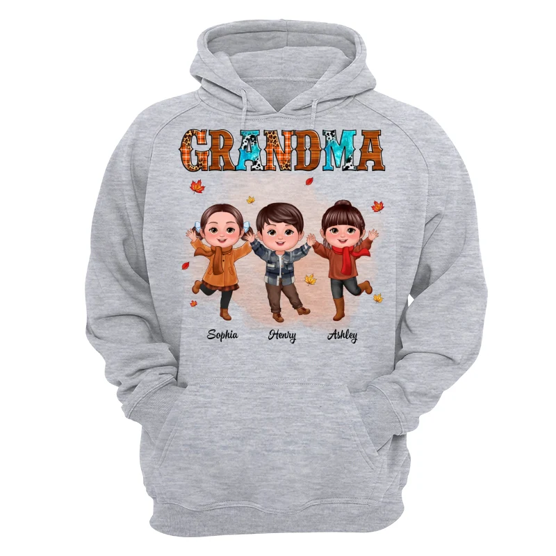 Grandma Teal And Leopard Fall Season Happy Doll Grandkids Personalized Shirt - Image 14