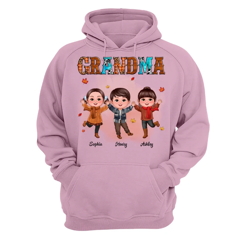 Grandma Teal And Leopard Fall Season Happy Doll Grandkids Personalized Shirt - Image 15