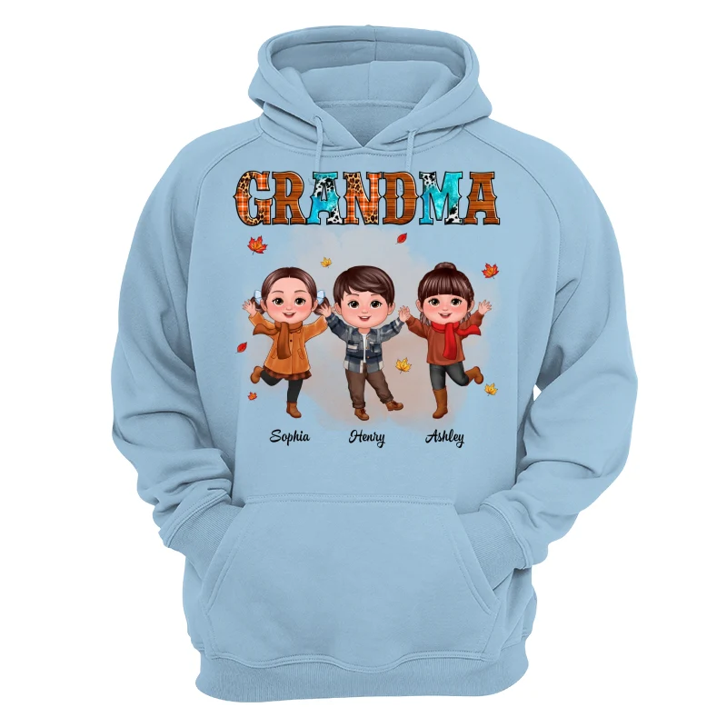 Grandma Teal And Leopard Fall Season Happy Doll Grandkids Personalized Shirt - Image 16