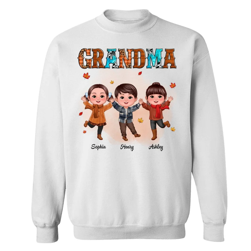 Grandma Teal And Leopard Fall Season Happy Doll Grandkids Personalized Shirt - Image 17