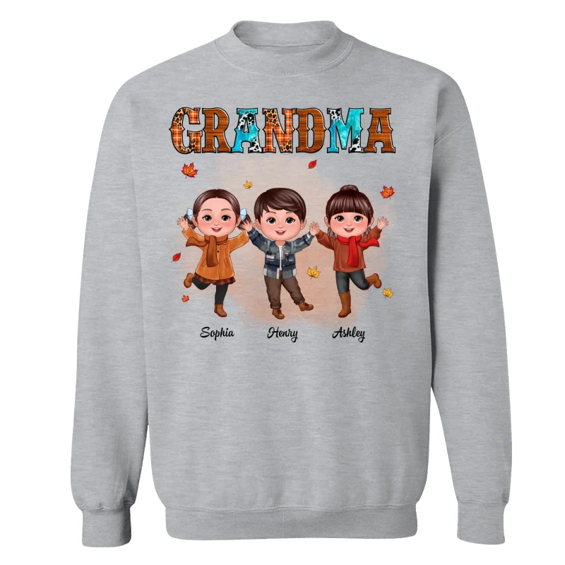 Grandma Teal And Leopard Fall Season Happy Doll Grandkids Personalized Shirt - Image 18