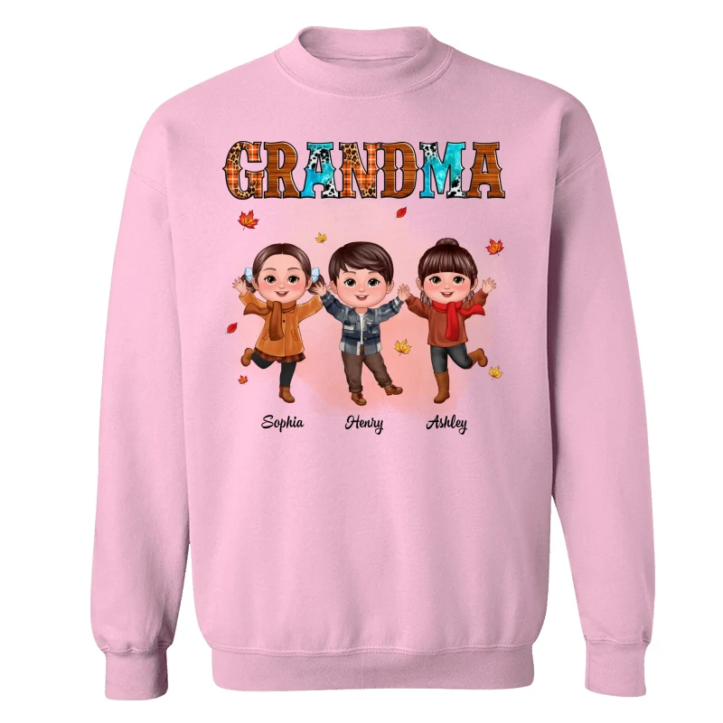 Grandma Teal And Leopard Fall Season Happy Doll Grandkids Personalized Shirt - Image 19