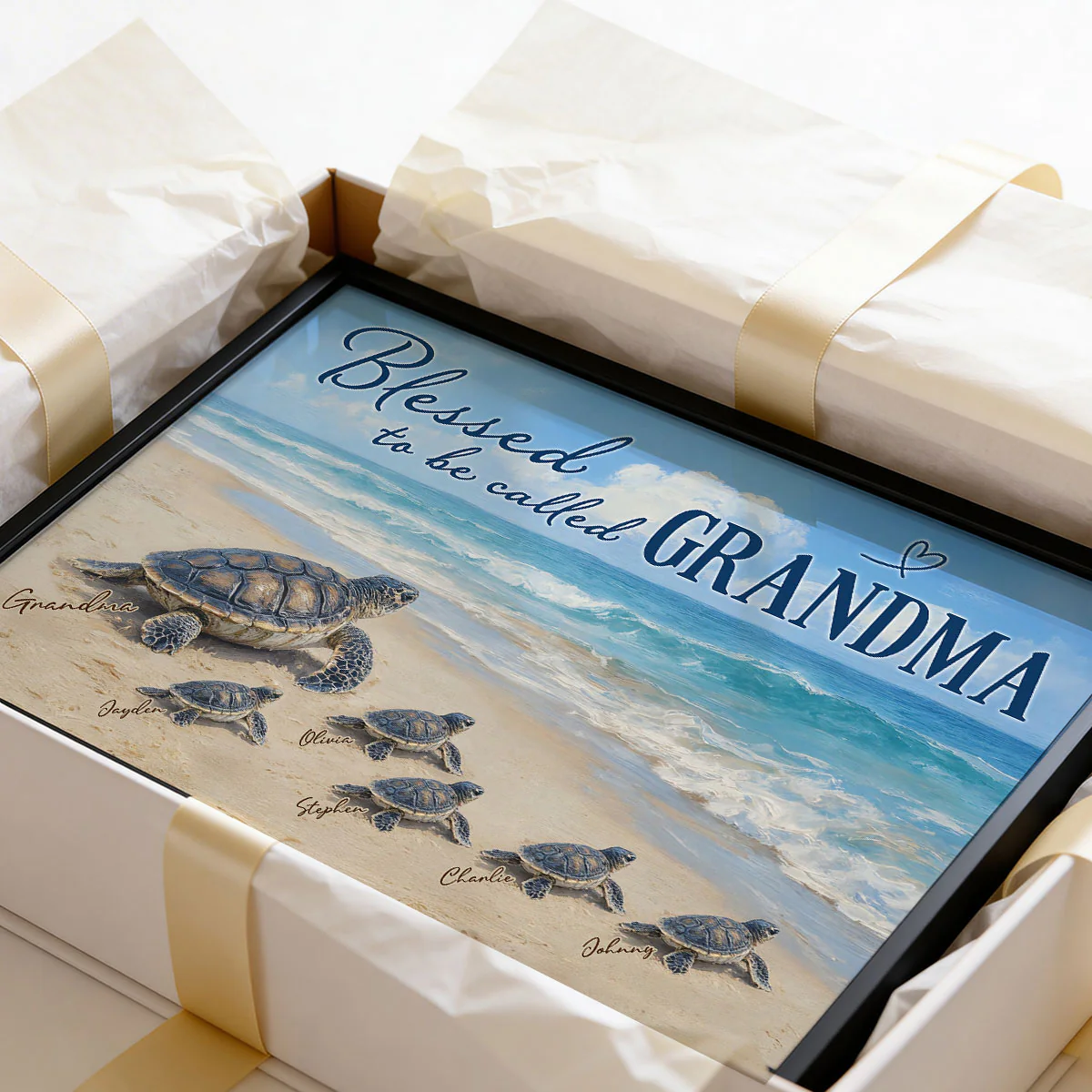 Grandma Turtle's Little Grandkids by the Shore - Personalized Poster - Mother's Day Gift For Mom, Grandma - Image 4