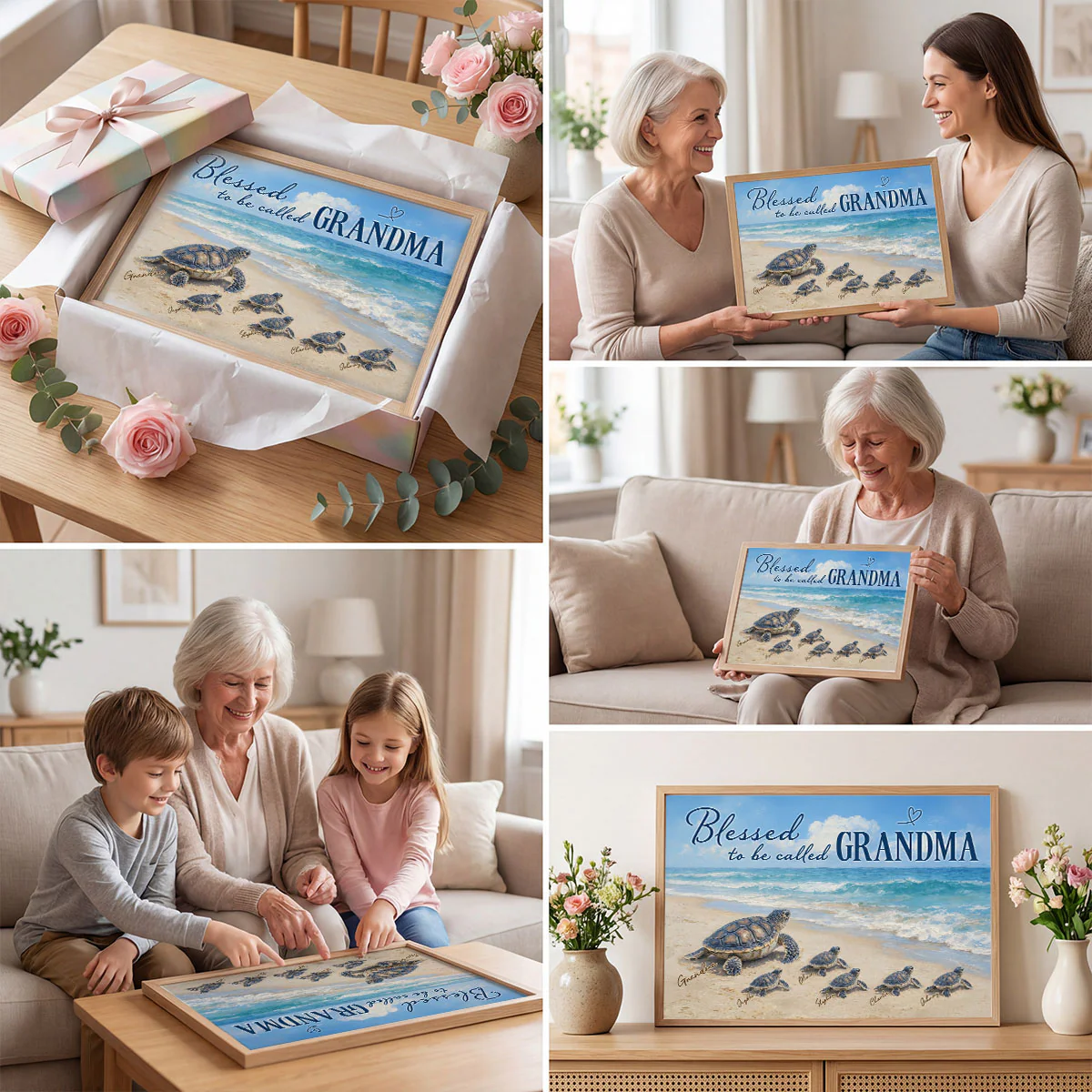 Grandma Turtle's Little Grandkids by the Shore - Personalized Poster - Mother's Day Gift For Mom, Grandma - Image 9