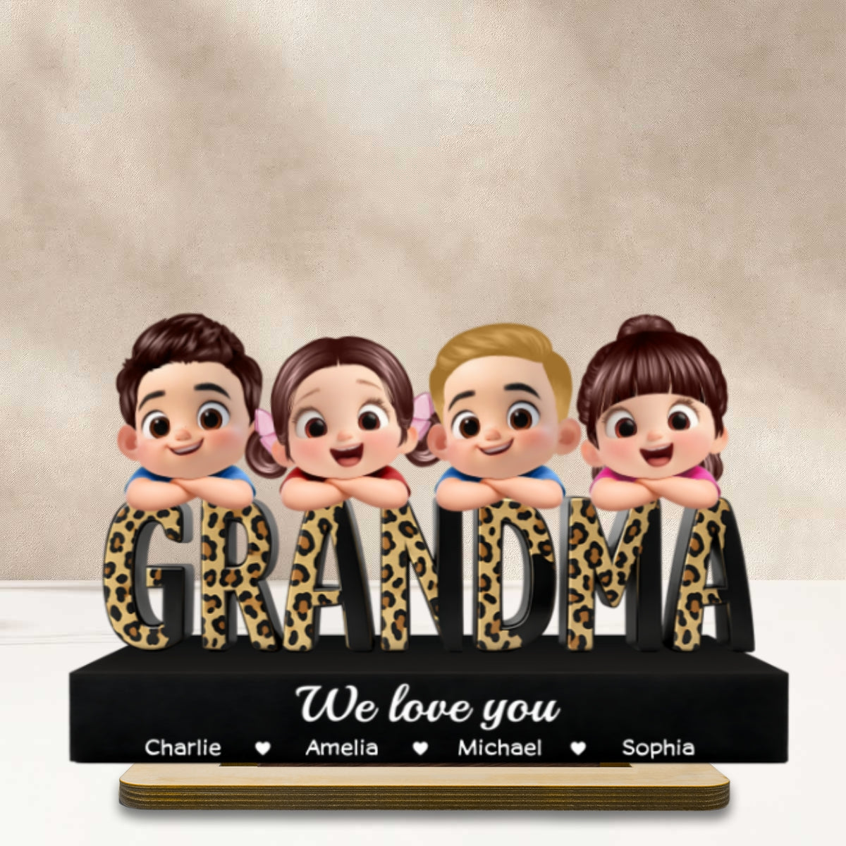 Grandma We Love You Leopard Pattern - Personalized 2-Layered Wooden Plaque - Heartfelt Gift for Grandma - Image 12