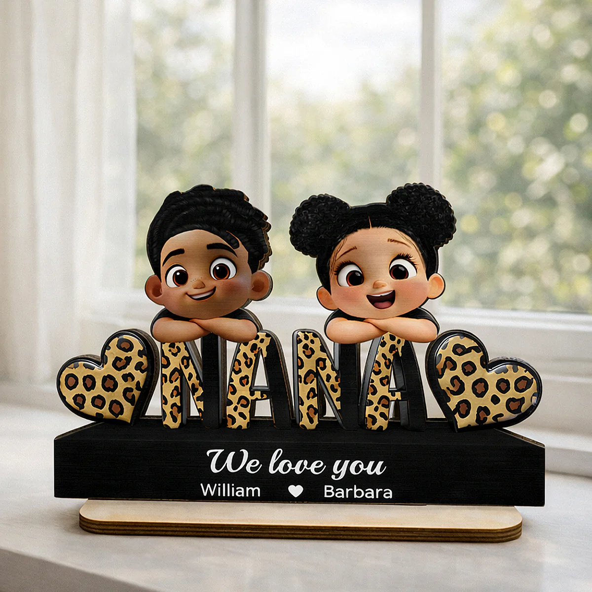 Grandma We Love You Leopard Pattern - Personalized 2-Layered Wooden Plaque - Heartfelt Gift for Grandma - Image 3