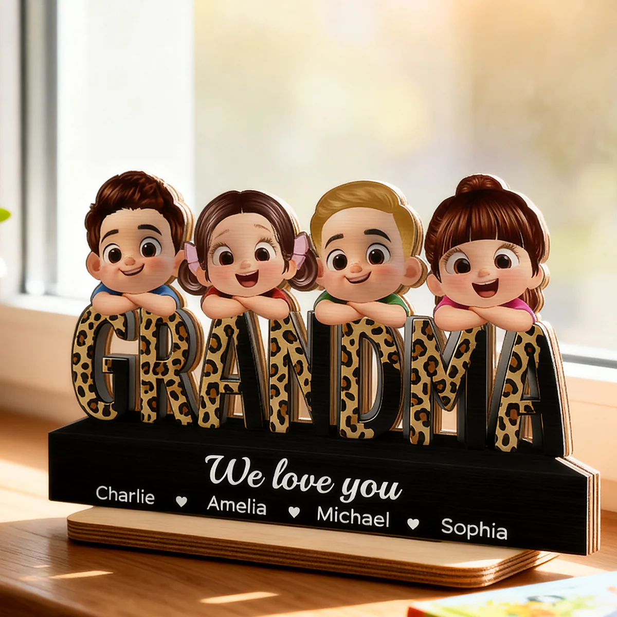 Grandma We Love You Leopard Pattern - Personalized 2-Layered Wooden Plaque - Heartfelt Gift for Grandma - Image 4