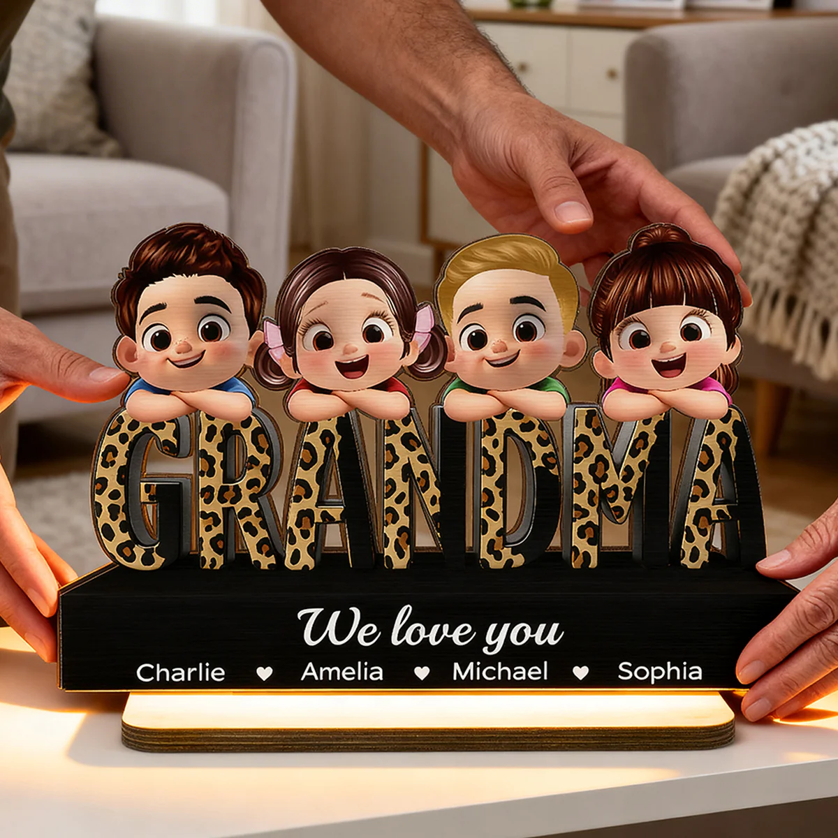 Grandma We Love You Leopard Pattern - Personalized 2-Layered Wooden Plaque - Heartfelt Gift for Grandma - Image 7