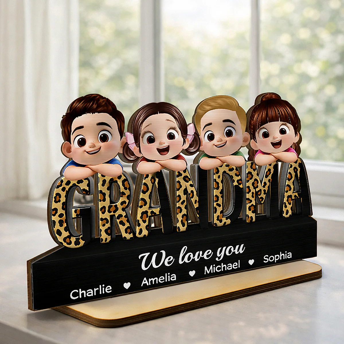 Grandma We Love You Leopard Pattern - Personalized 2-Layered Wooden Plaque - Heartfelt Gift for Grandma - Image 8