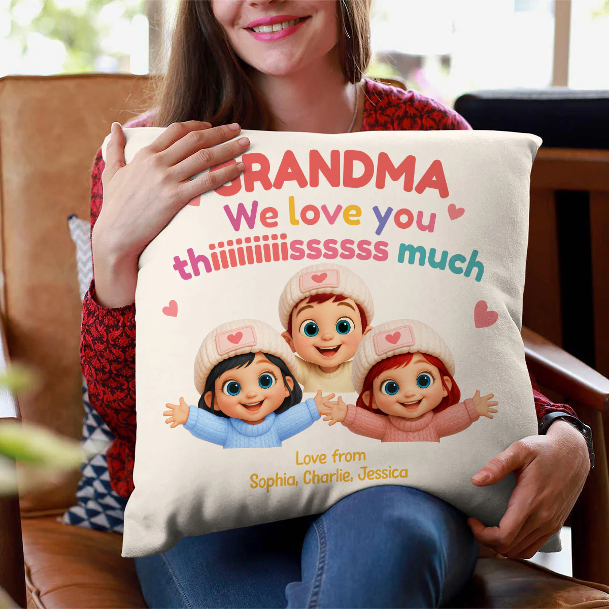 Grandma We Love You This Much Personalized Pillow, Gift for Grandma - Image 2