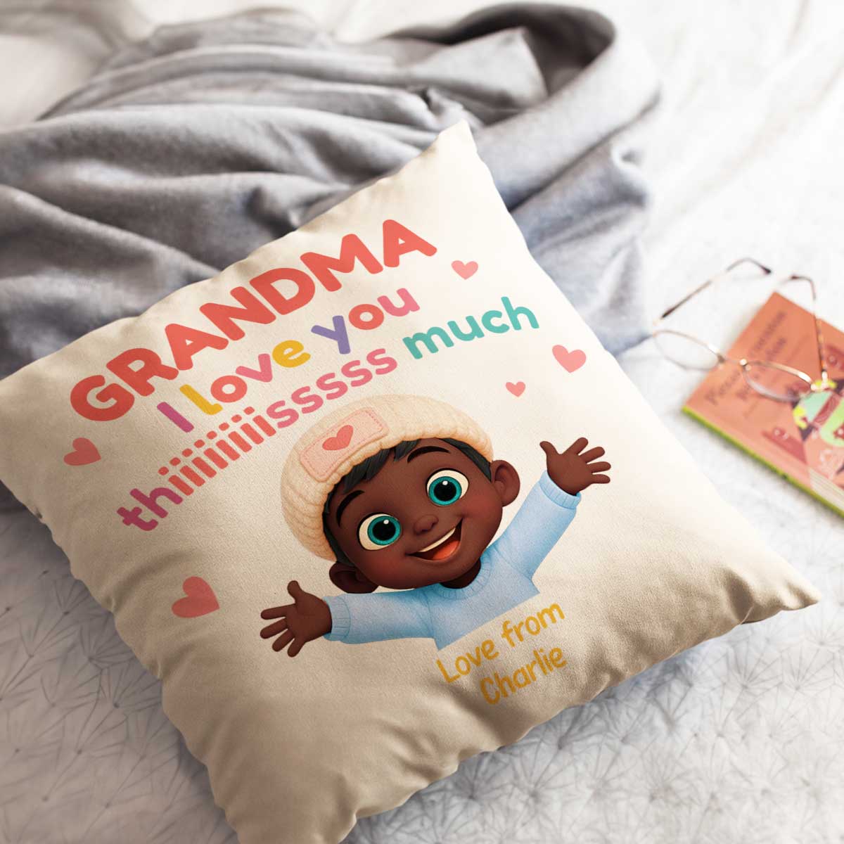 Grandma We Love You This Much Personalized Pillow, Gift for Grandma - Image 5